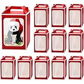 Enorteen 12 Pcs Clear Gift Bags with Transparent Window Gift Boxes Candy Boxes Tote Paper Bags Flower Boxes Bouquet Bags for Bridal Shower Present Festivals Party (Red)