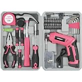 Hi-Spec 4V USB Electric Screwdriver Tool Kit for Home Repairs, Pink | 42pc, fast assembly help, common screw bit selection, LED visibility, compact grip, quick household fixes, organized storage
