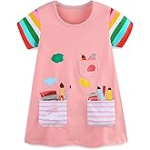 FreeLu Toddler Girls Striped Summer Dress Cartoon Appliques Dresses Girls Cotton Casual Clothing 2-7Y