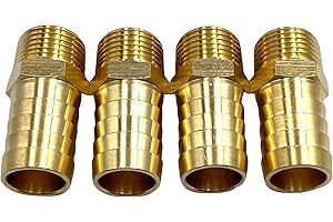 BUMUGUFU 4Pcs 1/2" NPT Male to 3/4" Barb Hose Adapters,3/4" Barb to 1/2" NPT Male Brass Pipe Fittings for Water and Fuel System
