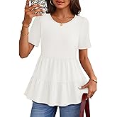 MEROKEETY Women's 2026 Summer Spring Tunic Babydoll Tops Short Sleeve Waffle Knit Shirts Casual Loose Peplum Blouses