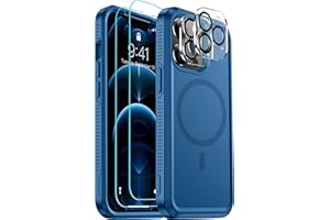 Red2Fire Strong Magnetic for iPhone 12 Pro Max Case, [Compatible with MagSafe] [Tempered Glass Screen Protector + Camera Lens Protector] Heavy Duty Shockproof Protective Phone Case Cover (Sea Blue)
