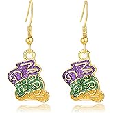 MardiGras Earrings for Women,Carnival Fleur De Lis Mask Crown Letter Carnival Theme Dangle Earrings for Fat Tuesday Celebration MardiGras Parade Outfit Accessories