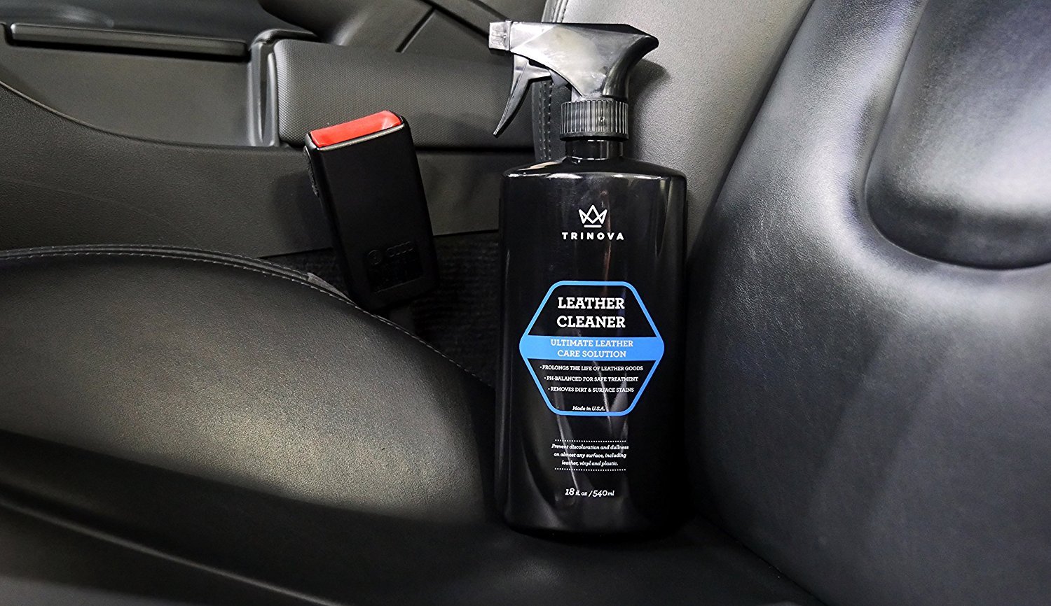 Seat Belts TriNova Leather Cleaner for Couch, Car Interior, Bags, Jackets, Saddles. Safe for use in Home or Car, Microfiber Included 18oz