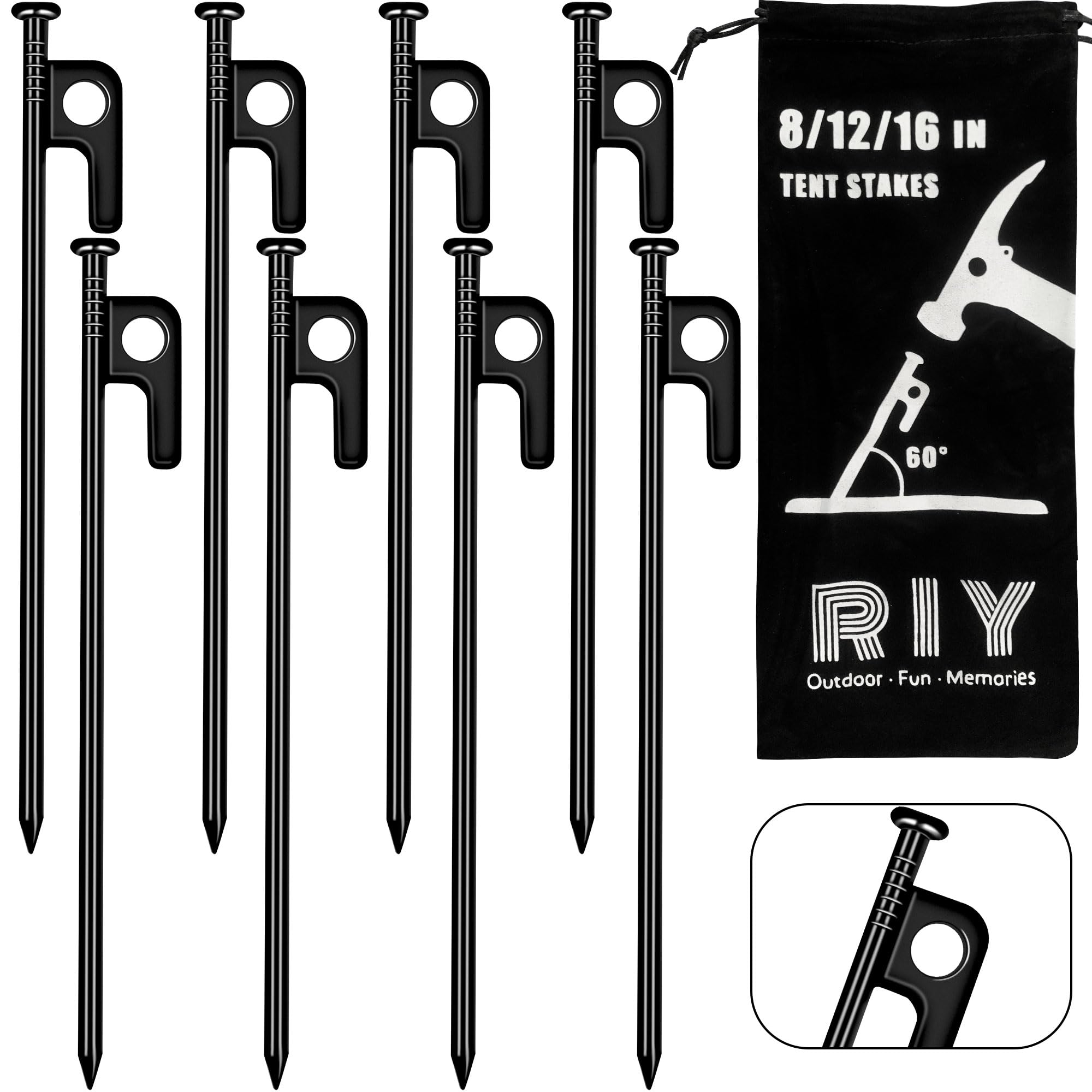Photo 1 of RIY Tent Stakes Heavy Duty 8 inch Metal Tent Pegs for Camping Steel Tent Stakes Inflexible and Unbreakable-8 PCS
