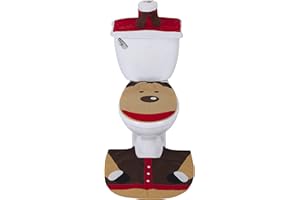 Kashi Home 3 Piece Christmas Decoration Bathroom Accessory Set Holiday Toilet Seat Cover and Rug Set, Reindeer