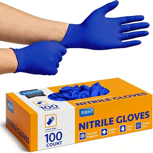Inspire Nitrile Exam Gloves | THE ORIGINAL Quality Stretch Nitrile | Cobalt Blue | 4.5 Disposable Gloves Latex Free Medical