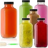 SZUAH 16 oz Glass Juice Bottles with Lids 6 Pack,Reusable Water Bottle,Juicing Bottles for Smoothies, Milk, Storage, Small and portable(480ml, Set of 6)