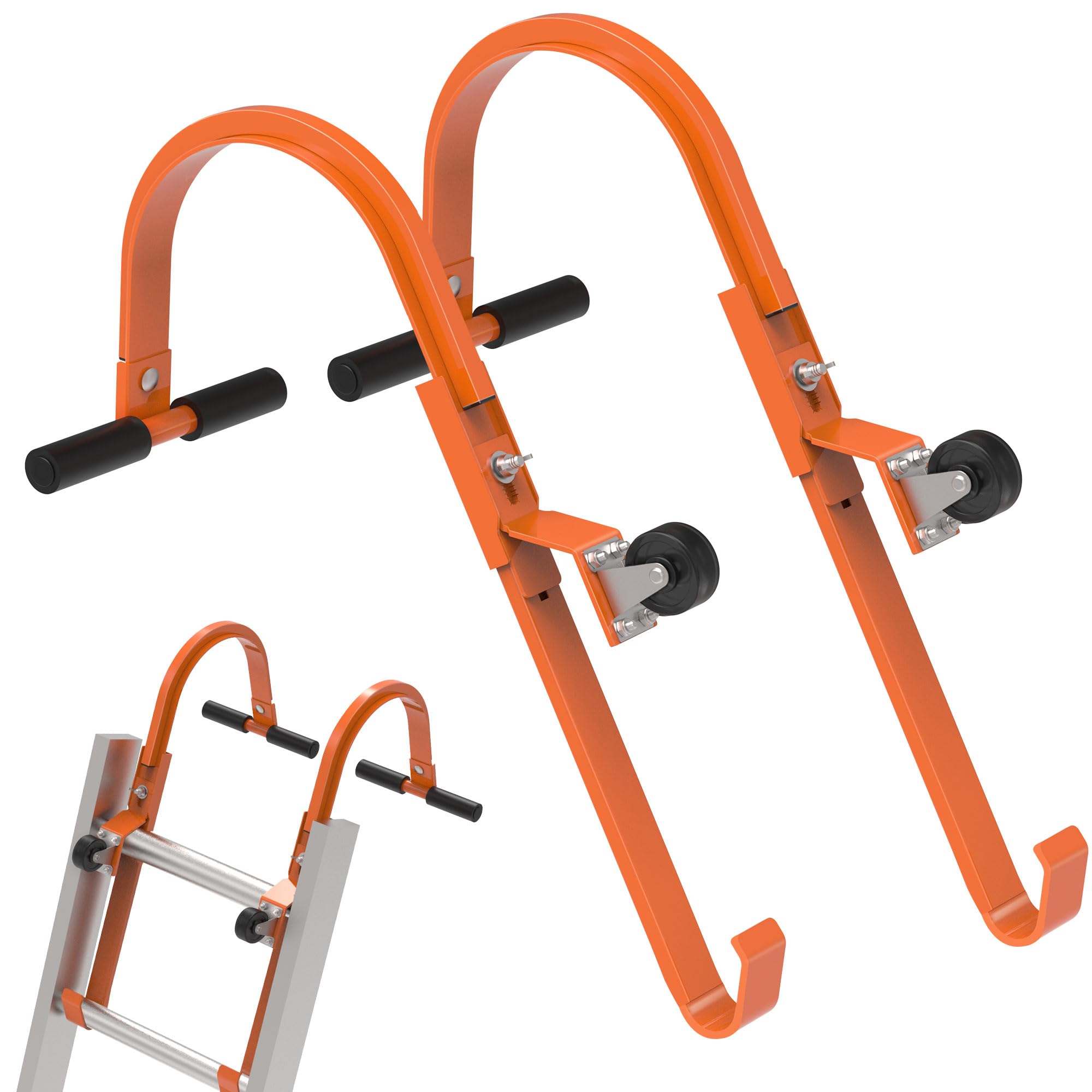 Photo 1 of 2 Pack Ladder Roof Hook with Wheel Heavy Duty Steel Ladder Stabilizer, Roof Ridge Extension, Rubber Grip T-Bar for Damage Prevention, 500 lbs Weight Ratin, Fast & Easy to Access Steep Roofs(Patent)