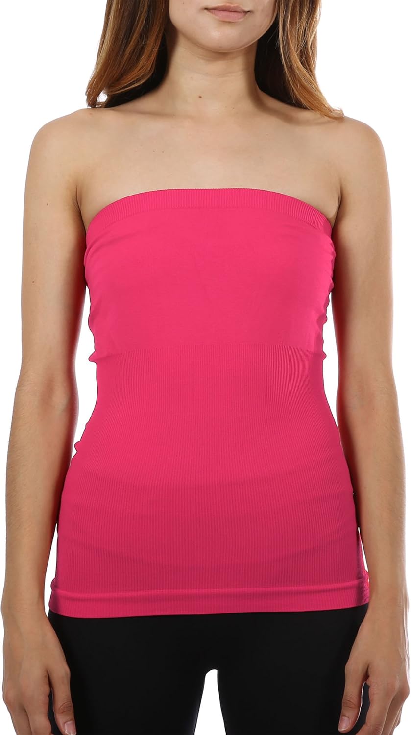 Ekimo Strapless Bandeau Tube Top Slimming Basic Shirt XSL (Hot Pink