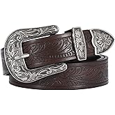 SANSTHS Western Belt For Women, Womens Cowboy Belt For Pants Jeans With Vintage Floral Carved Design