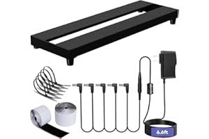 AYCRIT Mini Guitar Pedal Board, Aluminum Alloy 0.9lb Small Effect Bass Pedalboard, 16 * 5.3in, with Pedal Power Supply Adapter 9V DC 1A 2m, 5 Way Daisy Chain Cables, Cable Tie, Black