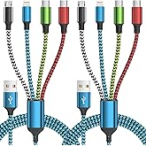 Travel Essentials, Dual Type-C 4 in 1 Charging Cable 2 Pack 5FT Multi Charging Cables for All Devices,iPhone Charger Cord Adapter 2 USB-C/IP/Micro Port for Cell Phones Tablets Samsung Galaxy PS & More