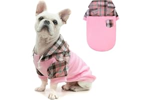 K9meme Plaid Dog Hoodie for Small Medium Large Dogs,Warm Dog Sweatshirt with Hat and Leash Hole, Dog Clothes for Puppy Bulldog XS S M L Sized Breeds Dogs, Soft Pullover Fleece Dog Sweater