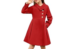 GRACE KARIN Girls Dress Coat Kids Wool Lapel Long Button Jackets Fall Winter Outerwear Peacoat with Pockets 5-12Y