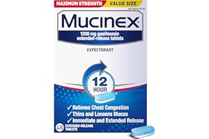 Mucinex 12 Hour Maximum Strength 1200 mg Guaifenesin Extended-Release Tablets for Excess Mucus Relief, Expectorant Aids Excess Mucus Removal, Chest Congestion Relief for Adults, 48 Tablets