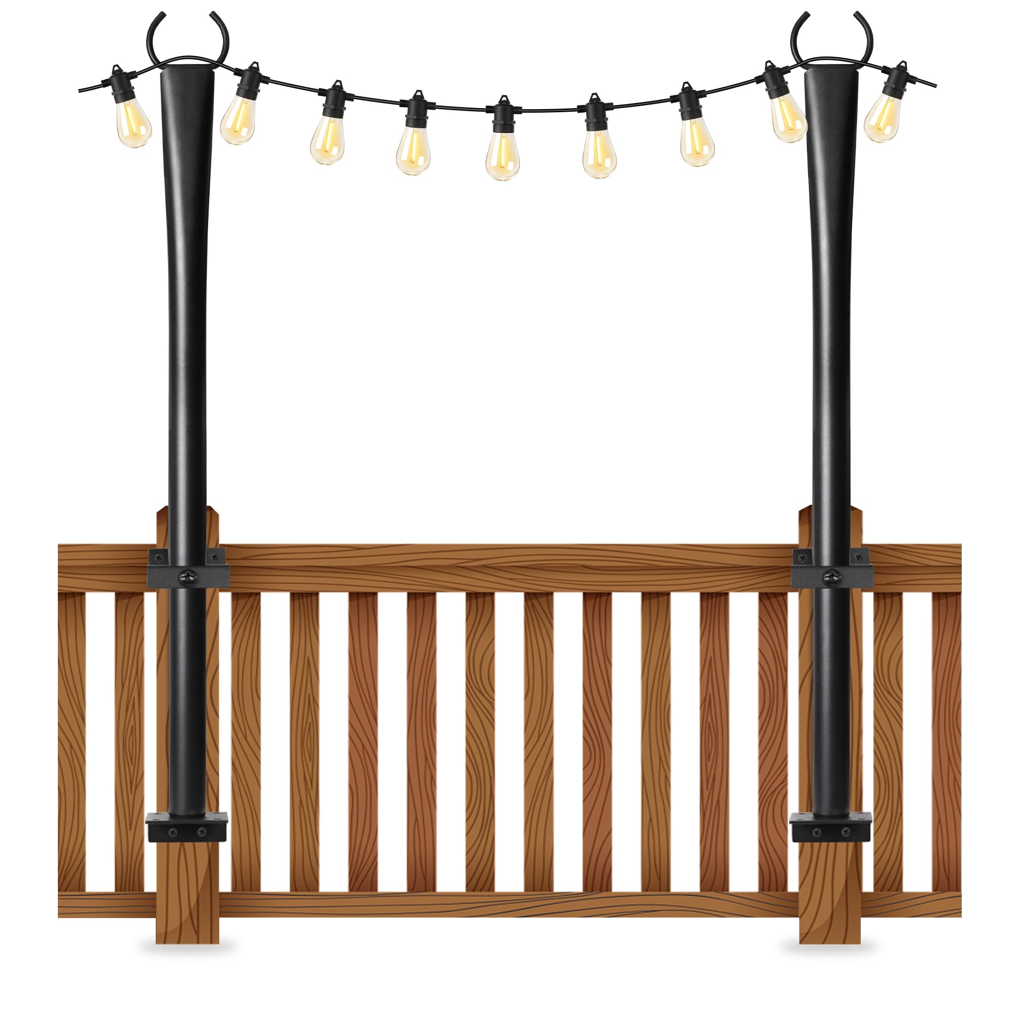 Photo 1 of 2 Pack String Light Poles for Deck, 5Ft Heavy-Duty Metal Deck Light Poles for Outside with Fixing Clips, Lighting Hanging Post Accessories for Patio Decor Garden Backyard Yard Fence Porch Decorations