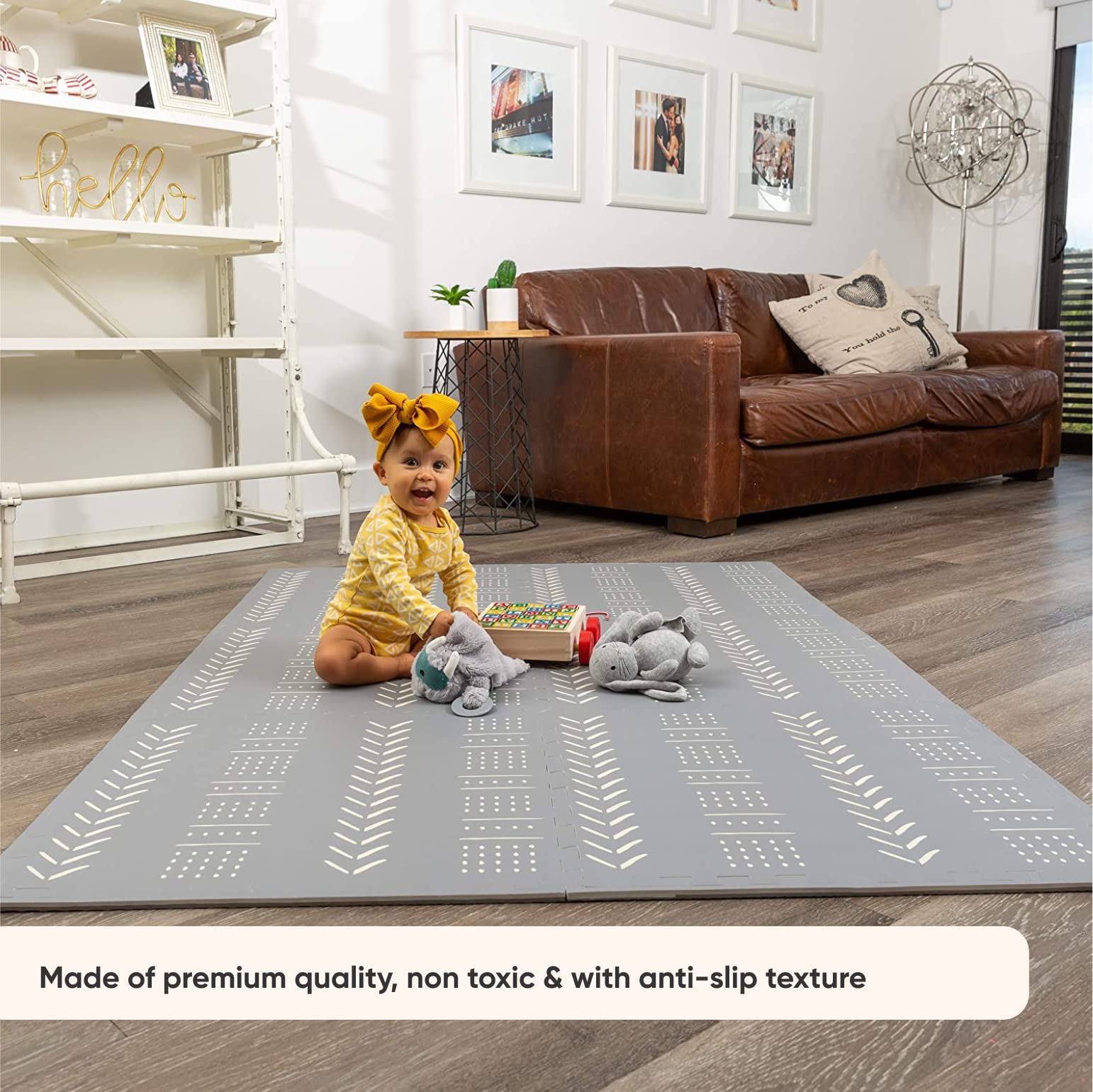 Childlike Behavior Baby Play Mat - 72x48-Inch Tummy Time Mat - 6-Piece Interlocking Foam Floor Tiles for Toddlers - Soft Waterproof for Floor Play and Crawling - Grey