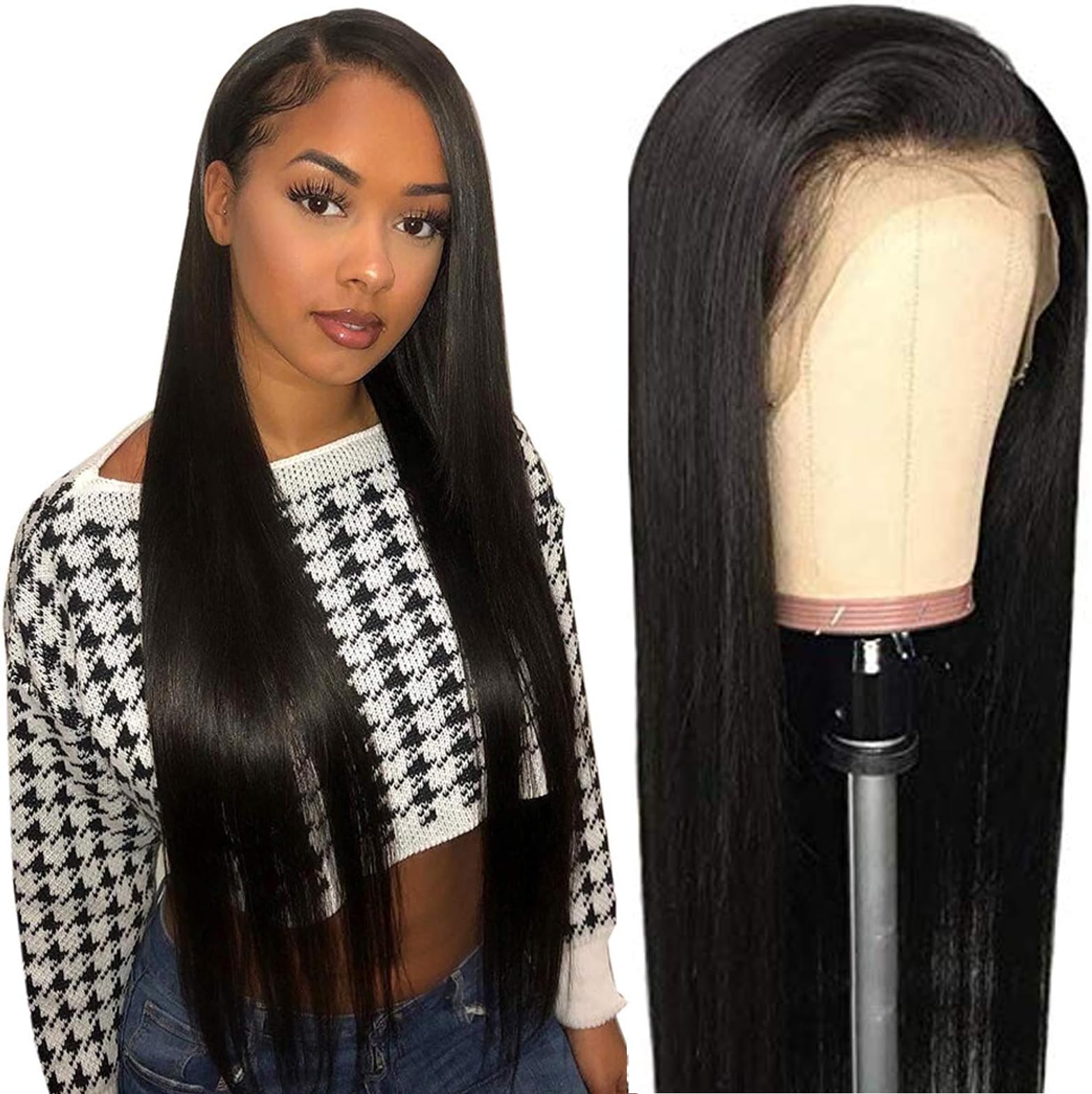 TUNEFUL Short Bob Wigs Brazilian Straight Human Hair lace Front Wigs for Black Women 150% Density Pre Plucked with Baby Hair Natural Color (18 Inch, Straight Wigs)