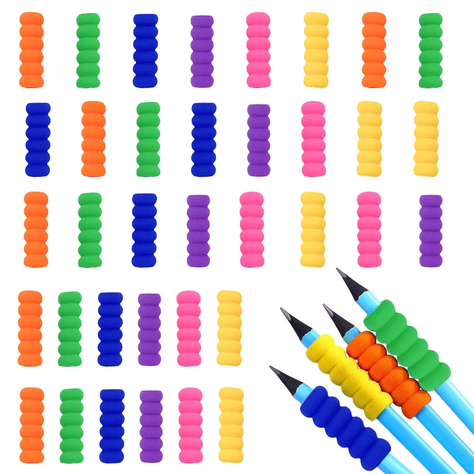 DWE Pencil Grips, 30 Pcs Pencil Grips for Children, Foam Pencil Grippers Pen Holder Grips Pen Writing Aid Grip for Kids Toddlers Pre-Schoolers Adults Handwriting (Multicolor A)