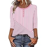 Zeagoo 3/4 Length Sleeve Women Tops Crew Neck Blouses Dressy Casual Summer T Shirts Loose Fit Business Work Clothes