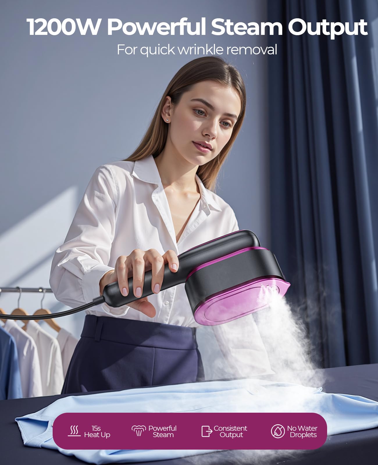 Travel Steamer for Clothes Portable: 2-in-1 Mini Handheld Garment Steamer Iron - 15s Heat Up & 5 Adjustable Steam - Large Ceramic Panel - 110-120V