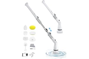 FRYLINE Electric Spin Scrubber, Cordless Shower Scrubber with 7 Replaceable Brush Heads for Cleaning, Adjustable Cleaning Extension Handle Grey