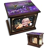 AODIYA Large Wooden Cremation Urns for Adult Male Female Ashes, Funeral Memorial Urns for Human Ashes, Decorative Burial Urns Box and Casket for Men Women (Hummingbird)