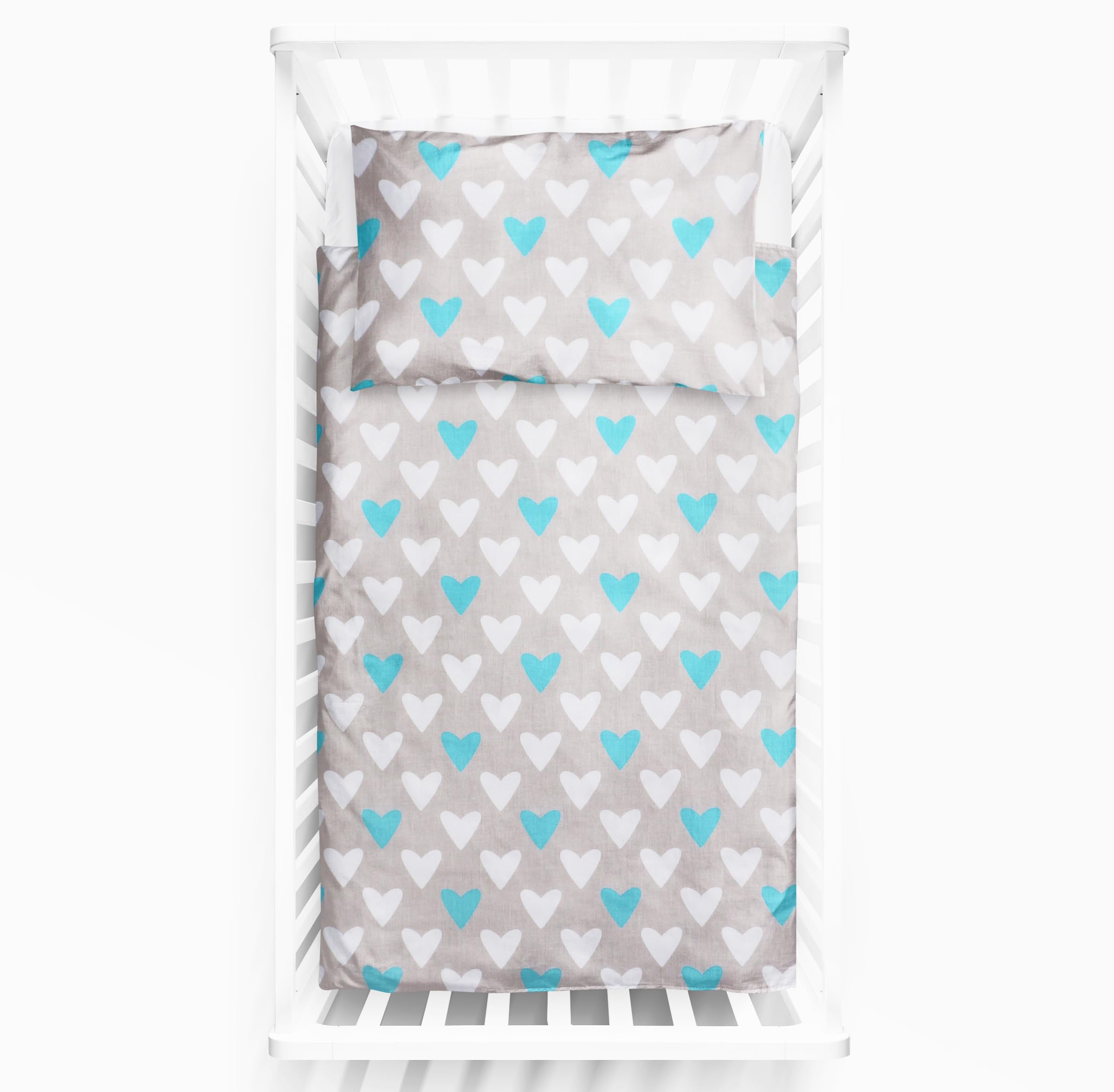 Baby Comfort 2 Piece Bedding Set 135x100 cm Duvet Cover & Pillowcase for Toddler Cot Bed 12M+ (Blue Hearts) — image 1