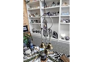 CRUSJIA Handmade Witch Bells for Home Protection, 2026 New Witch Bells for Door Knob, Brass Wind Chimes with 3 Bells, Boho Style Door Hanging Witch Bell, Witchcraft Door Bell Decor for Home Room (A)