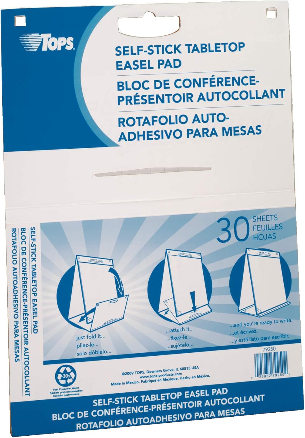 TOPS Easel Pad with Tabletop Easel, 30 Self Stick Sheets, White, 22 x 23 Inches (79250) : Office Products