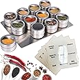 12-Piece Magnetic Spice Jar Set | Kitchen Essentials Seasoning Organizer | Durable Spice Tins with Sift-Pour Lids & Clear Viewing Window | Ideal for Kitchen Refrigerator & Cabinet Organization