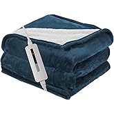 RALYSUN Electric Blanket Twin Size 62" x 84" Thickened Flannel and Sherpa Heated Blanket,10 Hours Timer Auto-Off,5 Heating Levels,for Bedroom Office Couch,Dark Green