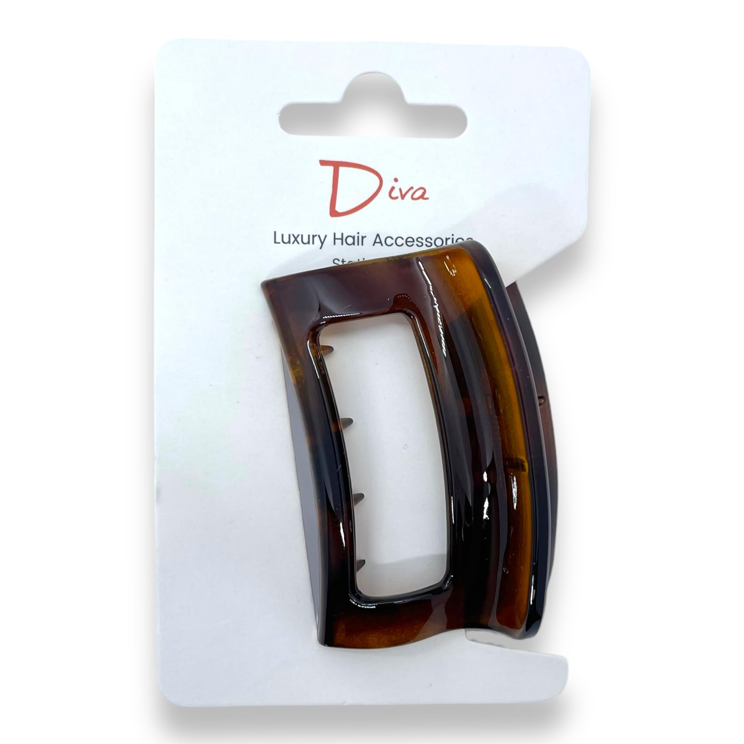 Diva Open Rectangle Elegant & Premium Hair Claw Clip | All Hair Types Thick & Thin | Quality Materials | Chic & Fashionable | Durable Grip & Secure Hold (Gold Tortoiseshell, 6 CM / 2.4 INCH)
