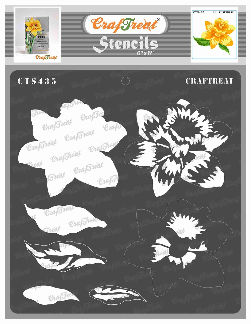 CrafTreat Reusable Flower Stencils for Painting on Wood - Layered Daffodil Stencil -6x6 Inch - Craft Layering Stencils for Card Making - Small Floral Stencils for Painting on Canvas