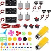 Electric DC TT Motors Kit Plastic Gears AA Battery Holder Case with Mini RC Motor 1.5-3V 15000RPM Electronic Wire Shaft Propeller 9V Battery Clip and Rocker Switch for DIY Science Projects