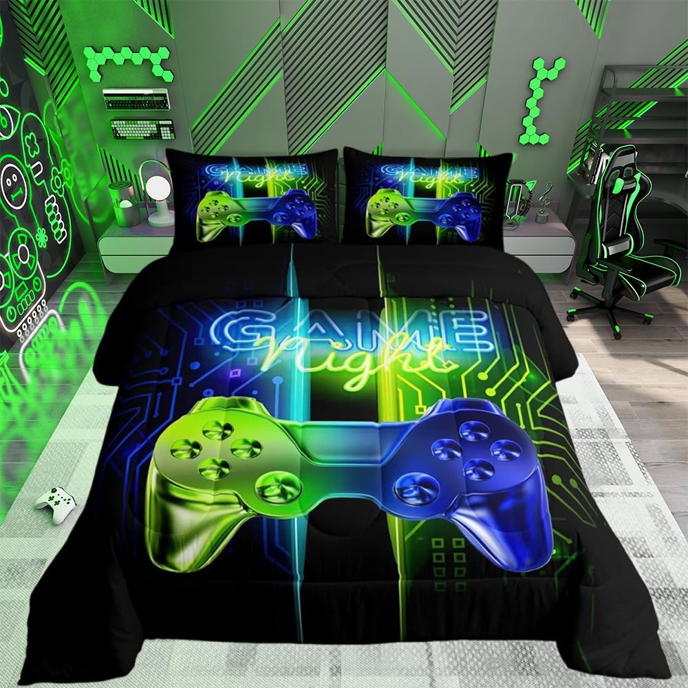 Gamer Duvet Teens Boys Single Video Game Controller Bedding Kids Gaming Decor Comforter Blue Teal Texture Bedding Set 2Pcs Console Game Controller Quilted Duvet Set with 1 Pillow Sham
