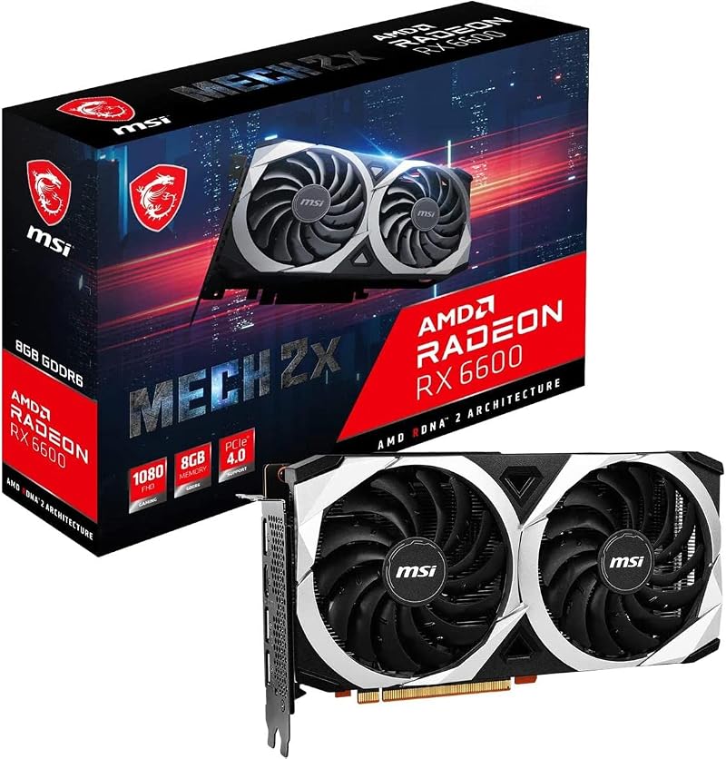MSI Gaming AMD Radeon RX 6600 8GB GDDR6 Graphics Card Mech 2X DP HDMI 1080p