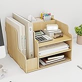 PUNCIA 3 Tier Desktop File Organizer Multifunctional A4 Letter Paper Rack – Horizontal File Sorter with Tray Organizers 2 Pen