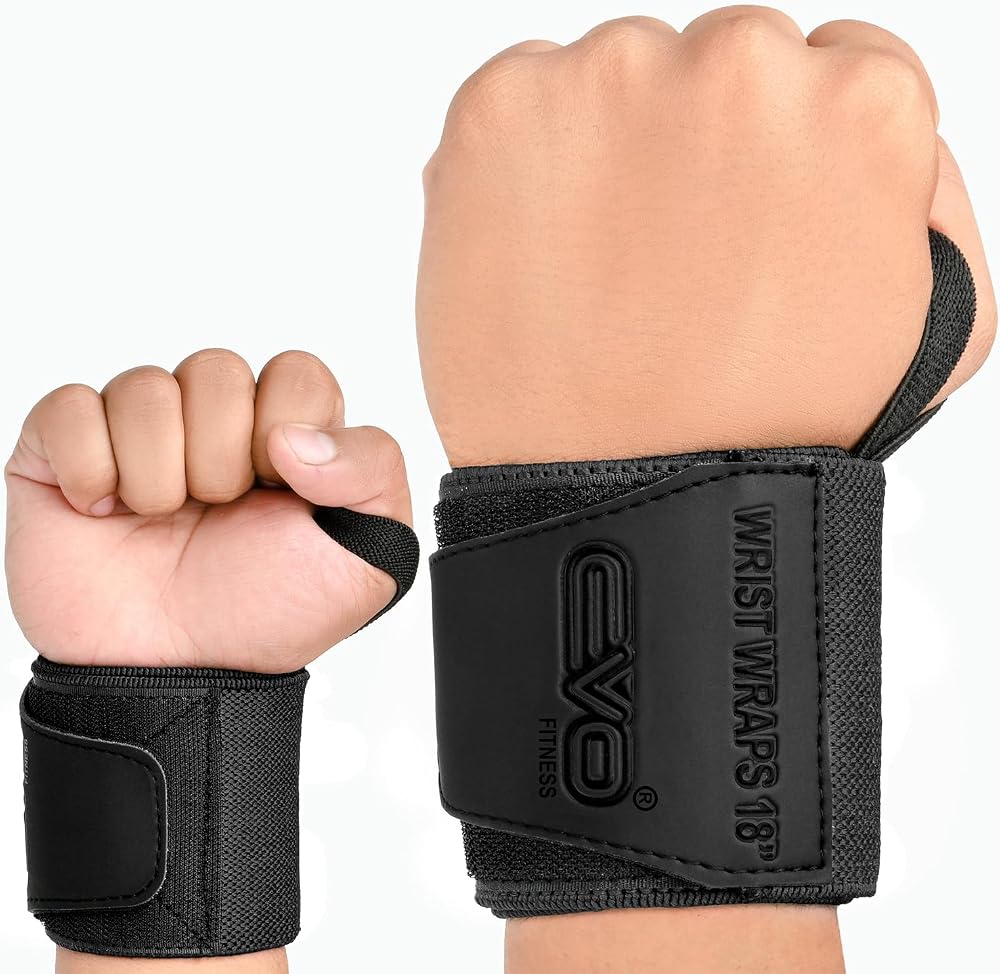 EVO Fitness 18 Inch Deep Black Wrist Wraps with Thumb Loop Pair
