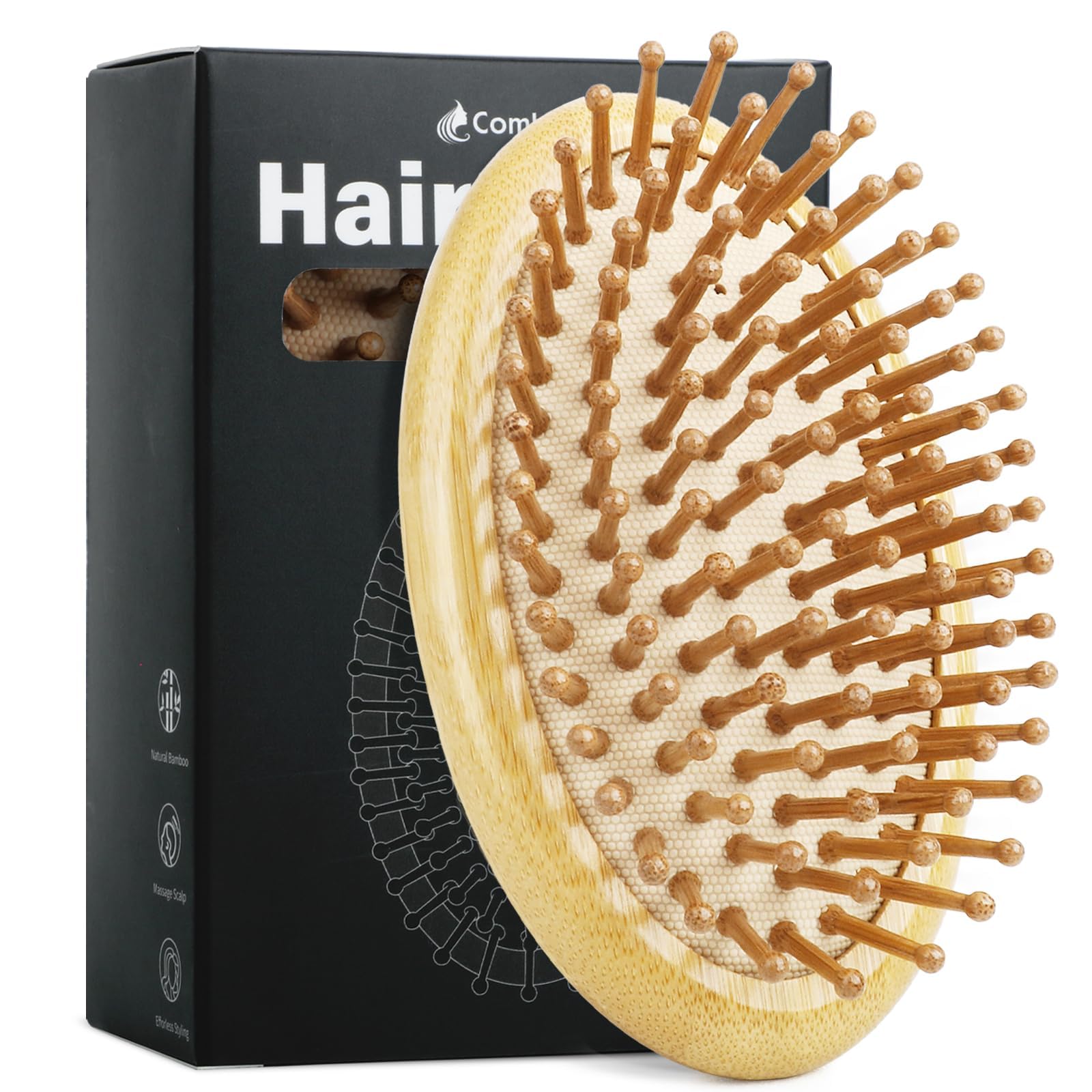Combetter Natural Bamboo Hair Brush(No handle), Massaging Scalp, Detangling brush for Women, Men &Kids, Eco-friendly Natural Wooden for All Hair Types