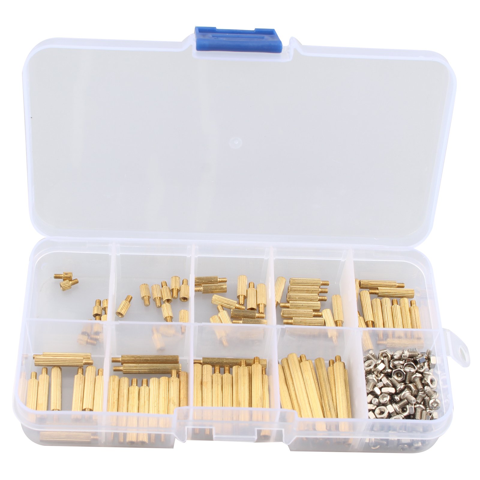HALJIA 270pcs PCB M2 Male to Female Threaded Brass Spacer Standoffs Screw Nut Assortment Set