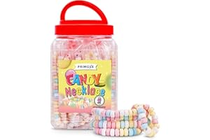 PRIMOXE Candy Necklaces Individually Wrapped – 40 Pack Bulk Candy (28.22oz / 800g) – Edible Jewelry for Kids, Party Favors, 80s Nostalgic Treats, Pinata Fillers, Goodie Bags, Retro Events Halloween & Birthday