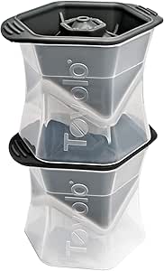 Tovolo Leak-Free, Slow-Melting Colossal 2.25-Inch Cube Ice Silicone Sealed Lid Anti-Tip, Set of 2 Stackable Molds for Whiskey, Spirits, Liquor, Cocktails, Soda &amp; More, Black