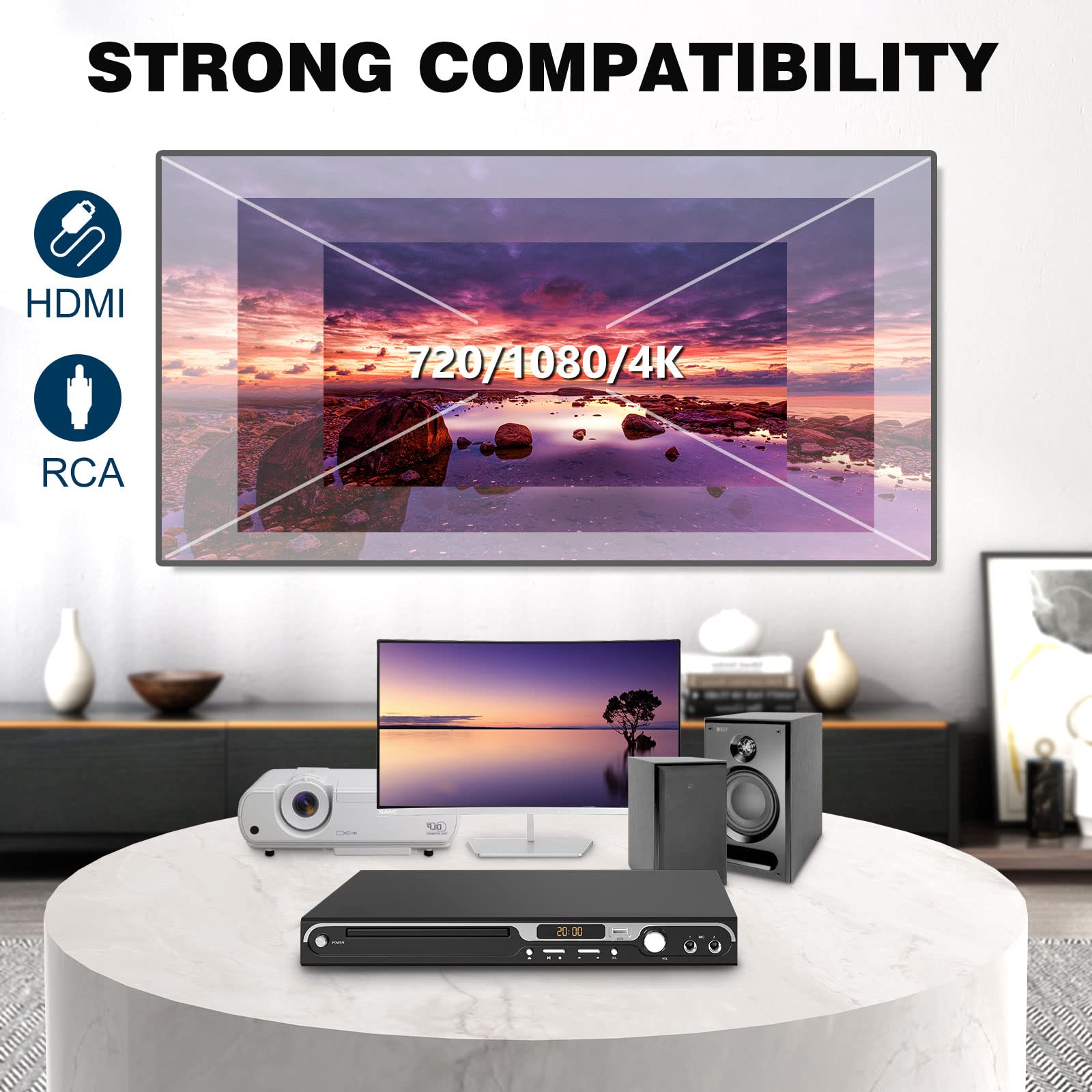 DVD Player, DVD Players for TV, Dual Microphone Exclusive 1080P, All Region HDMI DVD Player, USB Input AV/RCA Output, Home DVD CD Player with PAL/NTSC & Dolby Sound