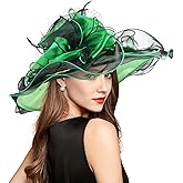 2025 Kentucky Derby Hat for Women Ladies, Organza Veil Feather Fascinator for Tea Party Church UV Protection Sun Hat