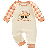 Kuriozud Newborn Baby Boy Thanksgiving Outfit Little Turkey Romper Long Sleeve Jumpsuit Infant Boy Fall Clothes