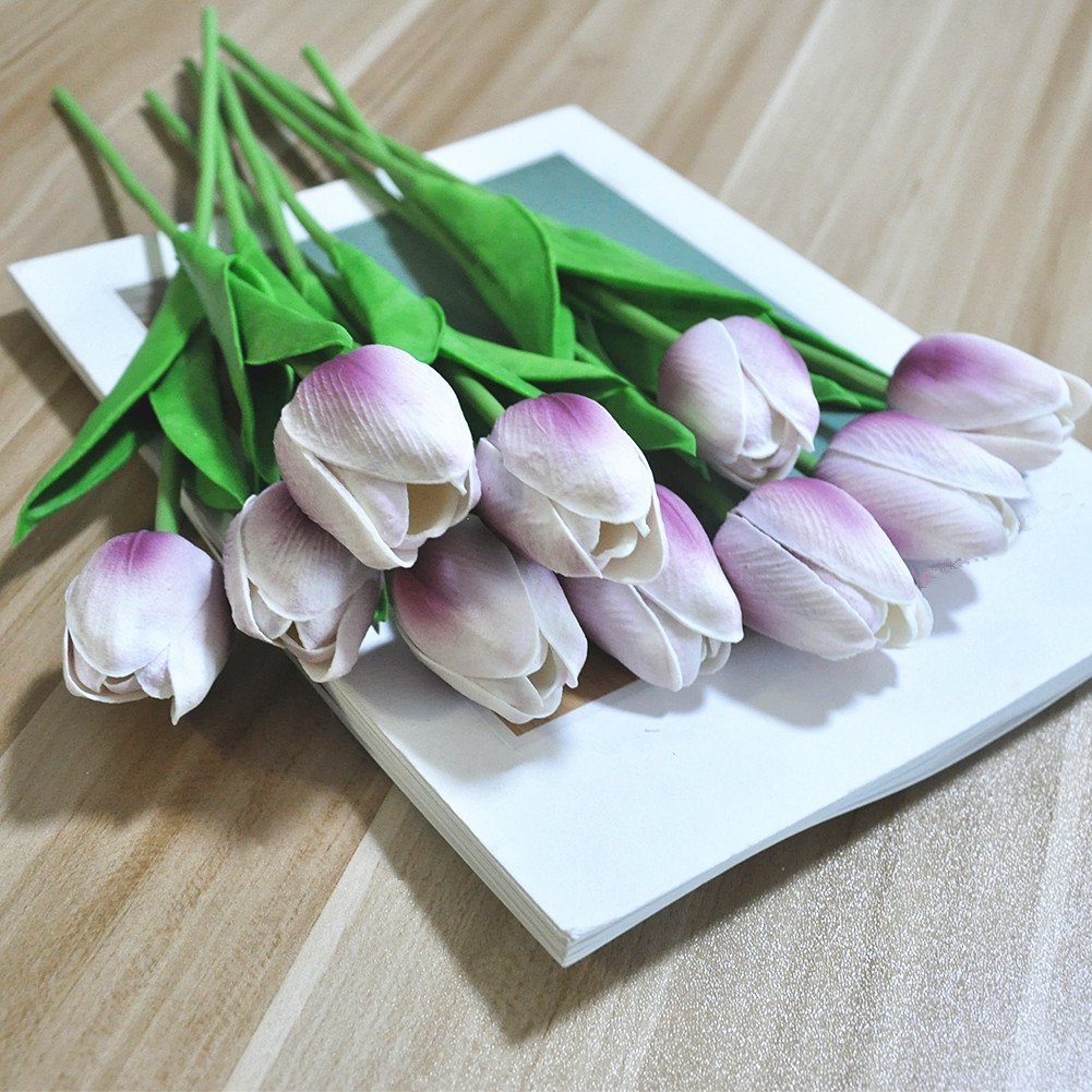 訳ありセール格安 Homyu人工チューリップsingle Stem Pu Touched 10個arrangement Bouquet With Glorious Moralホームオフィスウェディングパーティ B07dplvfj3 ライトパープル ライトパープル 正規品 Bruken Cl