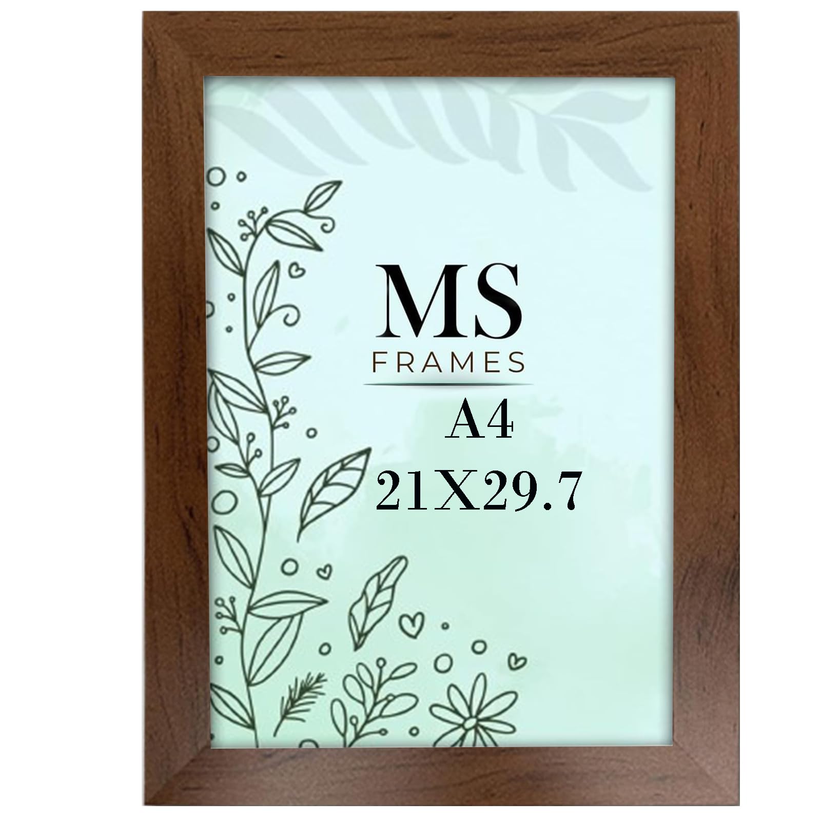 AI Decor A4 Walnut Picture Frames (8.3 x 11.7 Inch) Poster Frame - Clear Acrylic Display Poster MDF Wooden Portrait/Panoramic - Flat Wall Mount Hang Hooks & Free Tabletop Stand (21 x 29.7 cm)