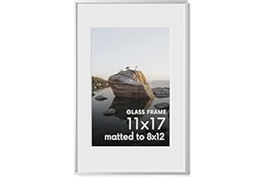 HAUS AND HUES 11x17 Picture Frame with Real Glass & Silver Premium-Grade Metal Matted to 8x12 - Aluminum 11x17 Picture Frame - Includes Hanging Kit - Ideal for Home, Office (11x17 in, Silver)